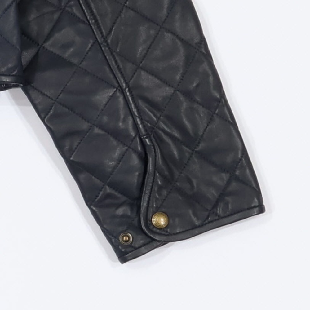 Lauren Ralph Lauren Diamond Quilted Leather Jacket Women 16 Navy Cropped $695NWT - Picture 7 of 14